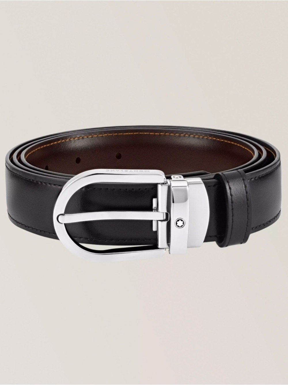 Montblanc Reversible Leather Curved Horseshoe Buckle Belt 🖤